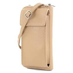 modamoda de - P06 - ital. Damen Umhängetasche Geldbörse Handytasche Leder, Farbe:Beige von modamoda de