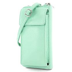 modamoda de - P06 - ital. Damen Umhängetasche Geldbörse Handytasche Leder, Farbe:Mint von modamoda de