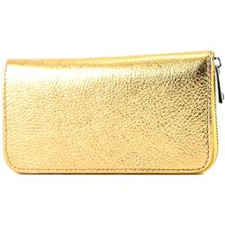 modamoda de - SILBER-P02 - ital. Damen Portemonnaie Echtleder lang, Farbe:Gold-Metallic von modamoda de