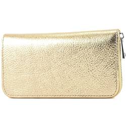 modamoda de - SILBER-P02 - ital. Damen Portemonnaie Echtleder lang, Farbe:Lightgold Metallic von modamoda de