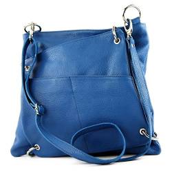 modamoda de - T140 - ital Messengertasche Umhängetasche 2in1 Leder, Farbe:Blau von modamoda de
