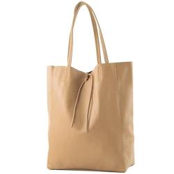 modamoda de - T163 - Ital. Shopper Large mit Innentasche aus Leder, Farbe:Beige von modamoda de