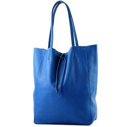 modamoda de - T163 - Ital. Shopper Large mit Innentasche aus Leder, Farbe:Blau2021 von modamoda de