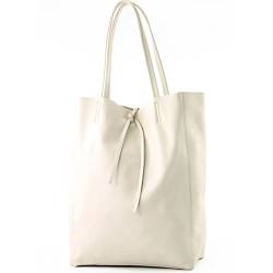 modamoda de - T163 - Ital. Shopper Large mit Innentasche aus Leder, Farbe:Creme2021 von modamoda de