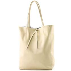 modamoda de - T163 - Ital. Shopper Large mit Innentasche aus Leder, Farbe:Cremebeige2021 von modamoda de