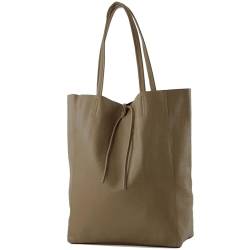 modamoda de - T163 - Ital. Shopper Large mit Innentasche aus Leder, Farbe:Dunkeltaupe von modamoda de