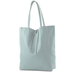 modamoda de - T163 - Ital. Shopper Large mit Innentasche aus Leder, Farbe:Eisblau von modamoda de