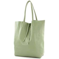 modamoda de - T163 - Ital. Shopper Large mit Innentasche aus Leder, Farbe:Graugrün von modamoda de