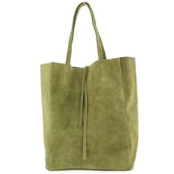 modamoda de - T163 - Ital. Shopper Large mit Innentasche aus Leder, Farbe:Olivgrün Wildleder von modamoda de