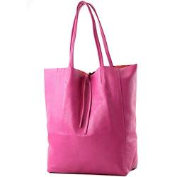 modamoda de - T163 - Ital. Shopper Large mit Innentasche aus Leder, Farbe:Pink (B) von modamoda de