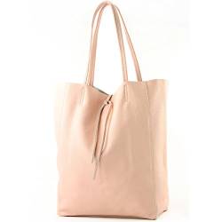 modamoda de - T163 - Ital. Shopper Large mit Innentasche aus Leder, Farbe:Rosa2021 von modamoda de