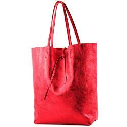 modamoda de - T163 - Ital. Shopper Large mit Innentasche aus Leder, Farbe:Rot-Metallic von modamoda de