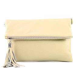 modamoda de - T167 - ital Clutch Umhängetasche Leder Klein, Farbe:Cremebeige von modamoda de