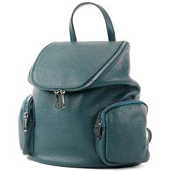 modamoda de - T175 - ital Damen Rucksack Tasche aus Leder, Farbe:Petrol von modamoda de