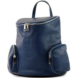 modamoda de - T175 - ital Damen Rucksack Tasche aus Leder, Farbe:Saphirblau von modamoda de