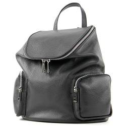 modamoda de - T175 - ital Damen Rucksack Tasche aus Leder, Farbe:Schwarz von modamoda de