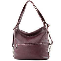 modamoda de - T189 - ital. Damen Rucksack Tasche 2in1 aus Leder, Farbe:Bordeauxviolett von modamoda de