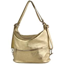 modamoda de - T189 - ital. Damen Rucksack Tasche 2in1 aus Leder, Farbe:Gold-Metallic von modamoda de