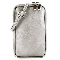 modamoda de - T197 - ital. Leder Umhängetasche Handytasche Klein, Farbe:Grau-Metallic von modamoda de