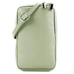 modamoda de - T197 - ital. Leder Umhängetasche Handytasche Klein, Farbe:Graugrün von modamoda de