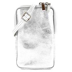 modamoda de - T197 - ital. Leder Umhängetasche Handytasche Klein, Farbe:Silber-Metallic von modamoda de