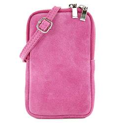 modamoda de - T210 - ital. Umhängetasche Handytasche aus Wildleder Klein, Farbe:Pink von modamoda de