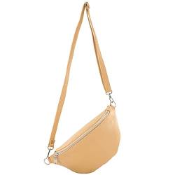 modamoda de - T211 - ital. Hüfttasche Bauchtasche Brusttasche Medium aus weichem Leder, Farbe:Beige von modamoda de