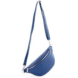 modamoda de - T211 - ital. Hüfttasche Bauchtasche Brusttasche Medium aus weichem Leder, Farbe:Blau von modamoda de