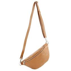 modamoda de - T211 - ital. Hüfttasche Bauchtasche Brusttasche Medium aus weichem Leder, Farbe:Camel von modamoda de