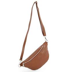 modamoda de - T211 - ital. Hüfttasche Bauchtasche Brusttasche Medium aus weichem Leder, Farbe:Cognac von modamoda de