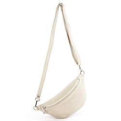 modamoda de - T211 - ital. Hüfttasche Bauchtasche Brusttasche Medium aus weichem Leder, Farbe:Creme von modamoda de