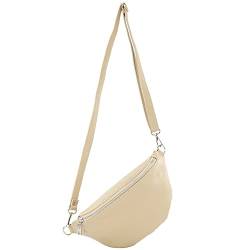 modamoda de - T211 - ital. Hüfttasche Bauchtasche Brusttasche Medium aus weichem Leder, Farbe:Cremebeige von modamoda de