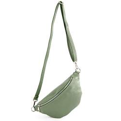 modamoda de - T211 - ital. Hüfttasche Bauchtasche Brusttasche Medium aus weichem Leder, Farbe:Graugrün von modamoda de