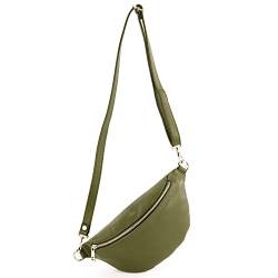 modamoda de - T211 - ital. Hüfttasche Bauchtasche Brusttasche Medium aus weichem Leder, Farbe:Olivgrün von modamoda de