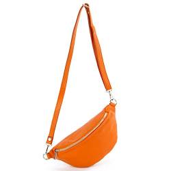 modamoda de - T211 - ital. Hüfttasche Bauchtasche Brusttasche Medium aus weichem Leder, Farbe:Orange von modamoda de