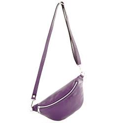 modamoda de - T211 - ital. Hüfttasche Bauchtasche Brusttasche Medium aus weichem Leder, Farbe:Purple von modamoda de