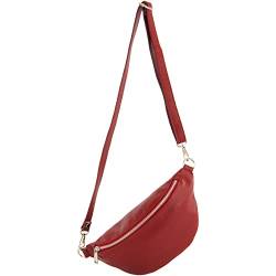 modamoda de - T211 - ital. Hüfttasche Bauchtasche Brusttasche Medium aus weichem Leder, Farbe:Rubinrot von modamoda de