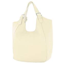 modamoda de - T227 - Ital. Shopper Schultertasche Large aus Leder, Farbe:Creme von modamoda de