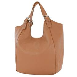 modamoda de - T227 - Ital. Shopper Schultertasche Large aus Leder, Farbe:Dunkelcamel von modamoda de