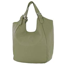 modamoda de - T227 - Ital. Shopper Schultertasche Large aus Leder, Farbe:Olivgrün von modamoda de