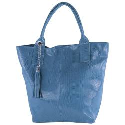 modamoda de - T248 - Ital. Shopper Large mit Innentasche aus Leder, Farbe:Jeansblau von modamoda de