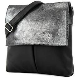 modamoda de - T63 - ital Umhängetasche Schultertasche Nappaleder, Farbe:Schwarz Glitzer von modamoda de