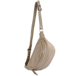 modamoda de - T77 - ital. Hüfttasche Bauchtasche Brusttasche Medium aus weichem Leder, Farbe:Graubeige von modamoda de