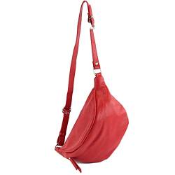 modamoda de - T77 - ital. Hüfttasche Bauchtasche Brusttasche Medium aus weichem Leder, Farbe:Rubinrot von modamoda de