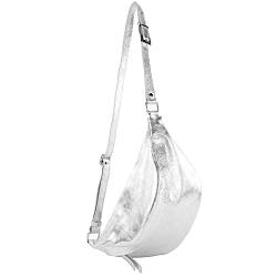 modamoda de - T77 - ital. Hüfttasche Bauchtasche Brusttasche Medium aus weichem Leder, Farbe:Silber-Metallic von modamoda de