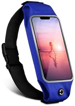 moex Laufgürtel Handy für Honor Magic5 Lite Lauftasche Jogging Tasche Wasserfest, Slim Running Belt Flexibel mit Sichtfenster, Laufgurt zum Joggen Bauchtasche Sport, Blau von moex