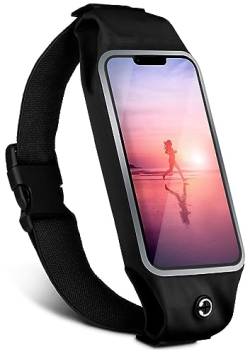 moex Laufgürtel Handy für Motorola Moto G73 5G Lauftasche Jogging Tasche Wasserfest, Slim Running Belt Flexibel mit Sichtfenster, Laufgurt zum Joggen Bauchtasche Sport, Schwarz von moex