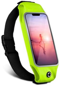 moex Laufgürtel Handy für Xiaomi Poco X6 Lauftasche Jogging Tasche Wasserfest, Slim Running Belt Flexibel mit Sichtfenster, Laufgurt zum Joggen Bauchtasche Sport, Neon-Grün von moex