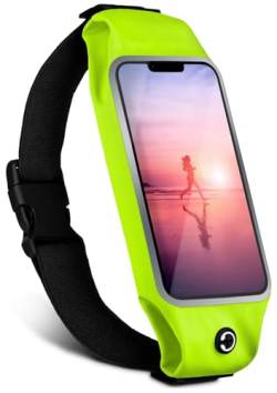 moex Laufgürtel Handy für Xiaomi Poco X6 Pro Lauftasche Jogging Tasche Wasserfest, Slim Running Belt Flexibel mit Sichtfenster, Laufgurt zum Joggen Bauchtasche Sport, Neon-Grün von moex