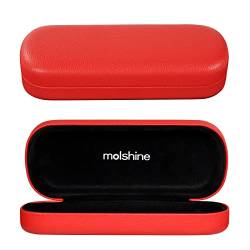 molshine Hartschalen PU Leder Brillenetui,tragbares helles Brillenetui für Männer Frauen Mädchen Reise Studie Arbeit Travel (Rot) von molshine